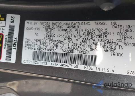 2012 Toyota Tacoma z USA, uszkodzony, nr VIN 5TFNX4CN0CX010037